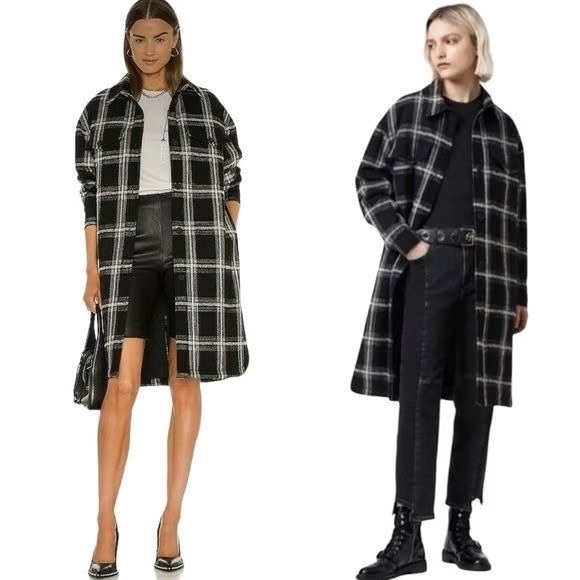 All Saints Nia Mono Heavy Wool Black and White Plaid Oversized Coat - Picture 1 of 7